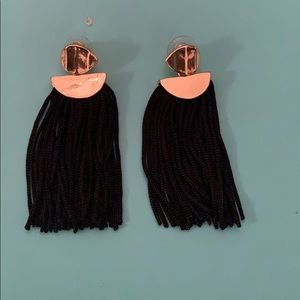 LOFT BLACK FRINGE EARRING WITH GOLD DETAIL